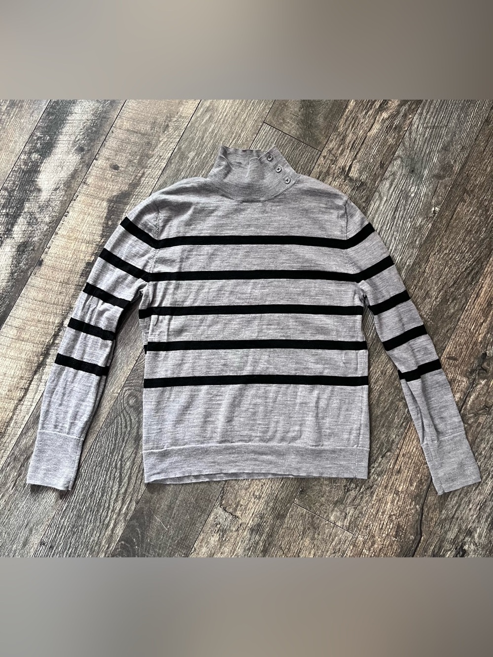 100% Merino Wool Banana Republic Striped Button Mock Neck Sweater- M